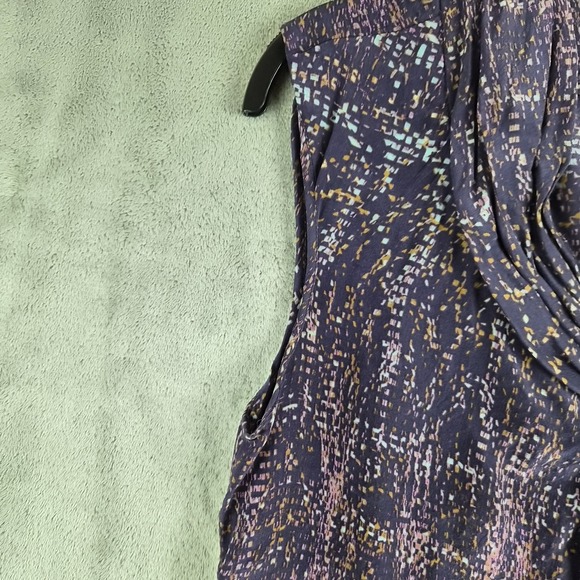 Vintage Banana Republic Top Medium Purple Patterned Silk Ruffle Neck Lightweight - Picture 6 of 13